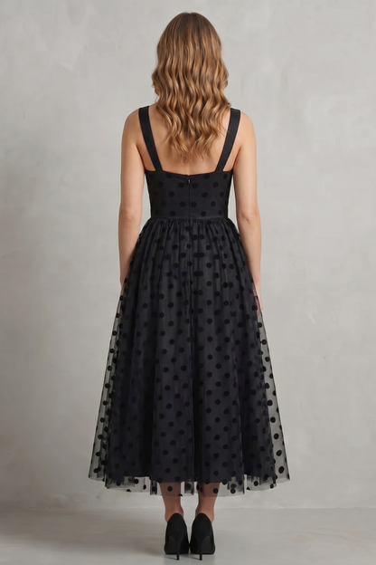 Noirabelle – Polka dot mesh elegance – Midi dress