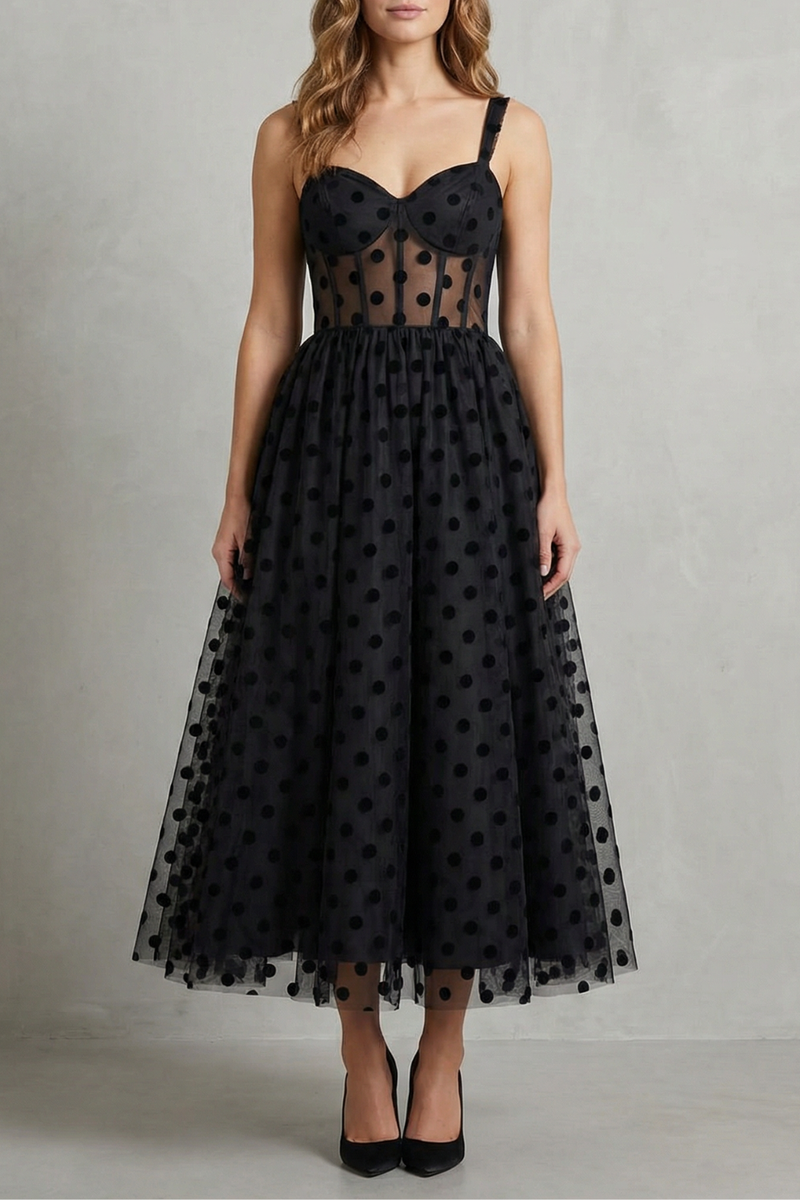 Noirabelle – Polka dot mesh elegance – Midi dress