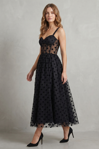 Noirabelle – Polka dot mesh elegance – Midi dress
