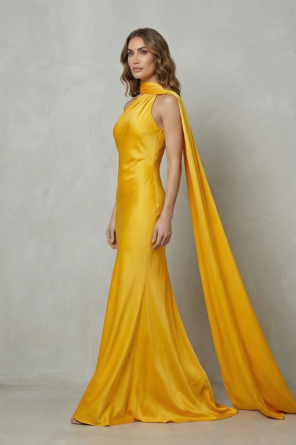 Orlianne – Draped neckline cascade – Satin mermaid gown