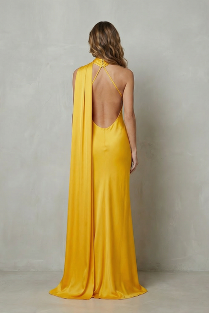 Orlianne – Draped neckline cascade – Satin mermaid gown