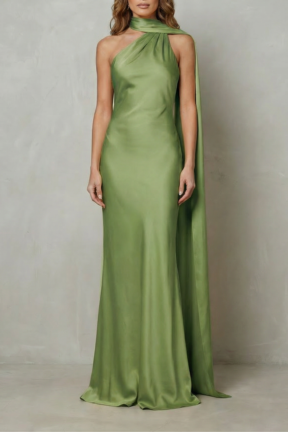 Orlianne – Draped neckline cascade – Satin mermaid gown