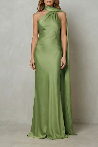 Orlianne – Draped neckline cascade – Satin mermaid gown