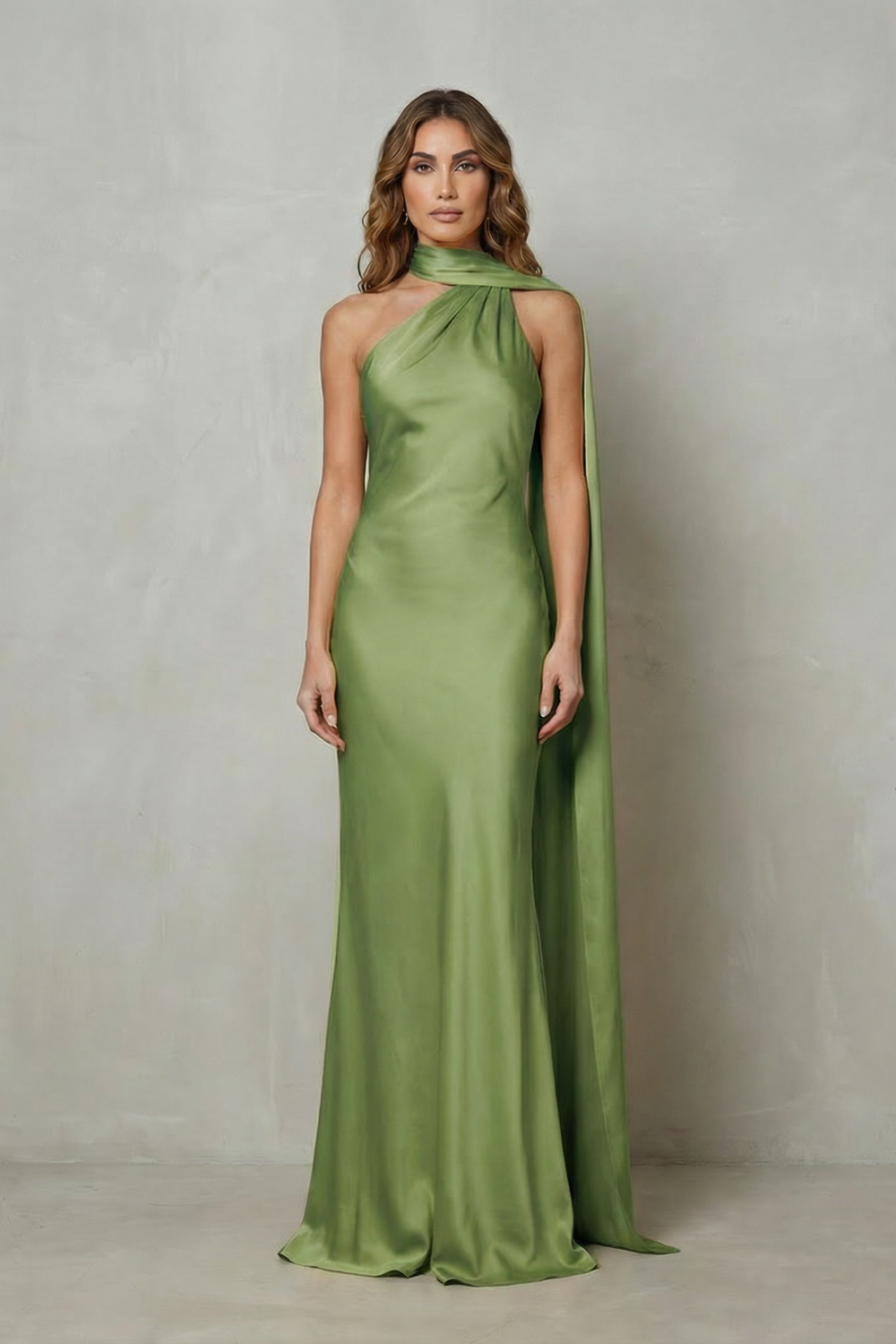 Orlianne – Draped neckline cascade – Satin mermaid gown