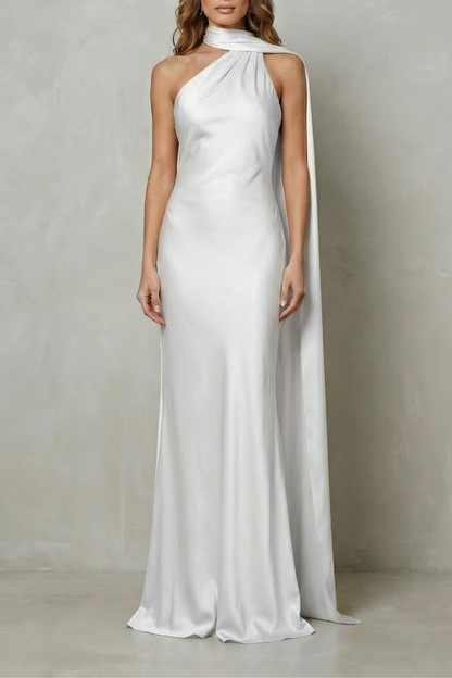 Orlianne – Draped neckline cascade – Satin mermaid gown
