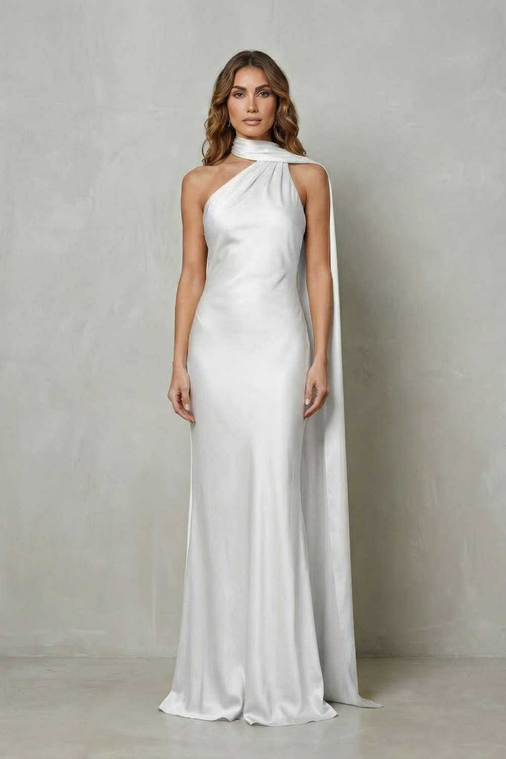 Orlianne – Draped neckline cascade – Satin mermaid gown