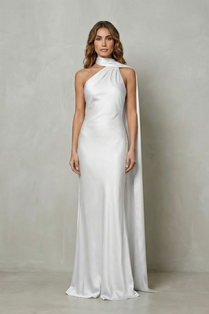 Orlianne – Draped neckline cascade – Satin mermaid gown