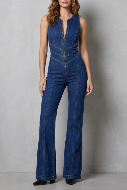 Rivazze – Zip front sculpt – Denim jumpsuit