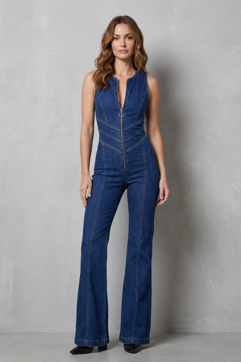 Rivazze – Zip front sculpt – Denim jumpsuit