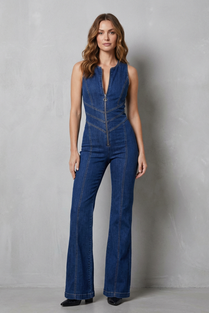 Rivazze – Zip front sculpt – Denim jumpsuit
