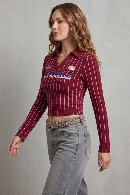 Rivellea – Striped graphic detail – Cropped long sleeve top