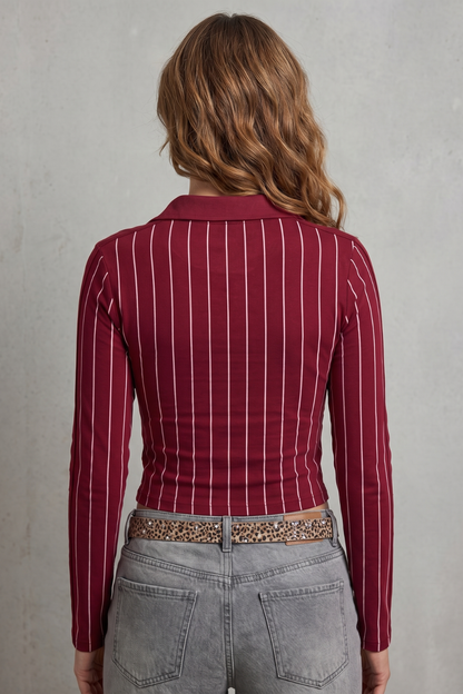 Rivellea – Striped graphic detail – Cropped long sleeve top