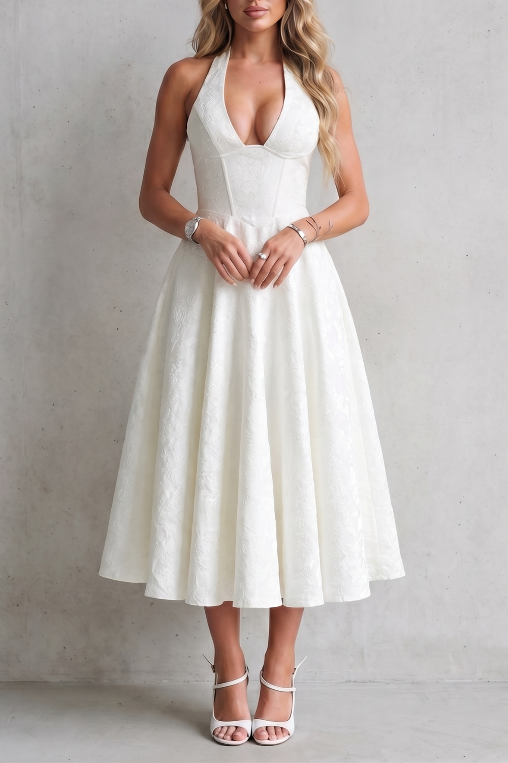 Rosalune – Halter floral elegance – Midi dress