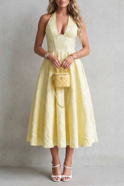 Rosalune – Halter floral elegance – Midi dress