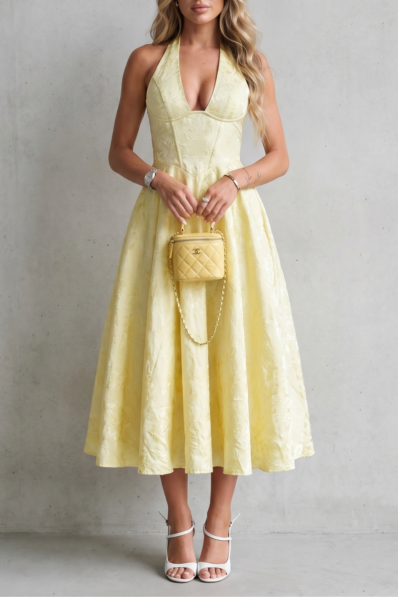 Rosalune – Halter floral elegance – Midi dress