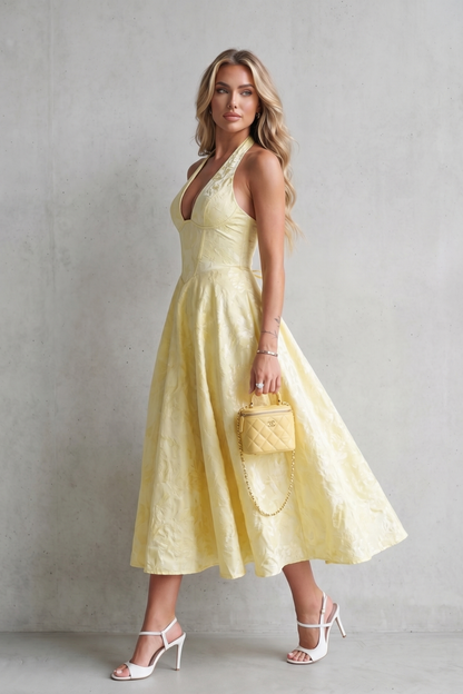 Rosalune – Halter floral elegance – Midi dress