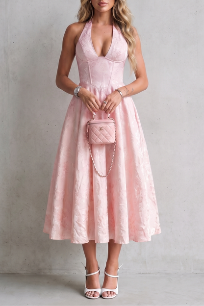 Rosalune – Halter floral elegance – Midi dress