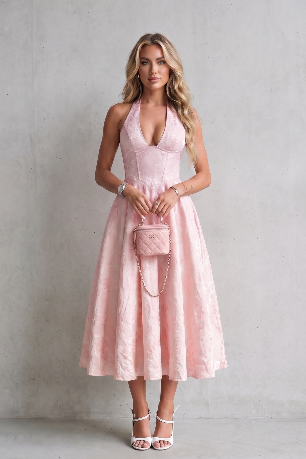 Rosalune – Halter floral elegance – Midi dress