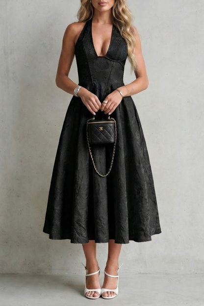 Rosalune – Halter floral elegance – Midi dress