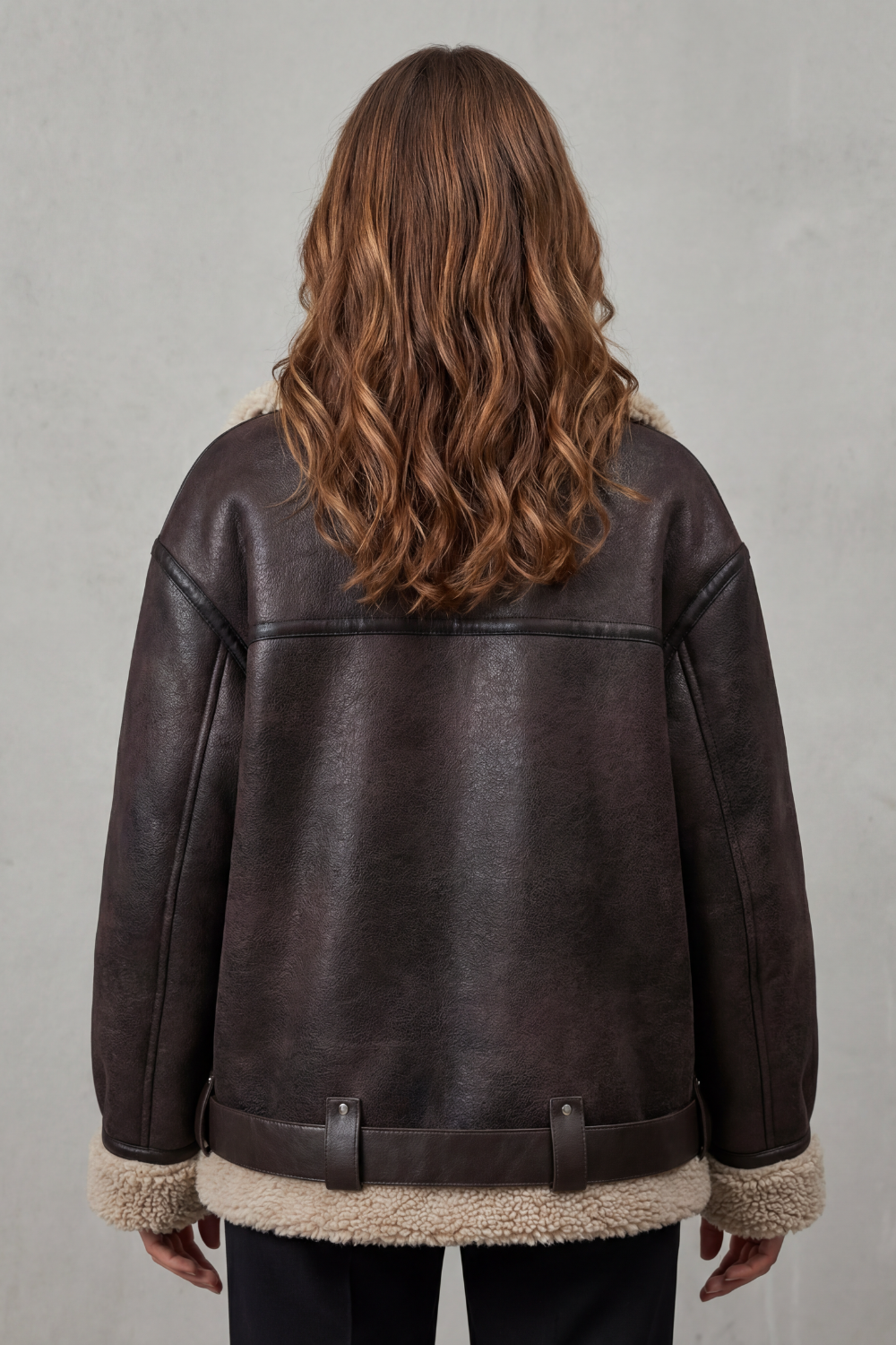 Rouxvelle – Belted shearling trim – Aviator coat