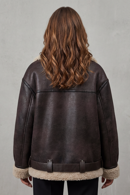 Rouxvelle – Belted shearling trim – Aviator coat