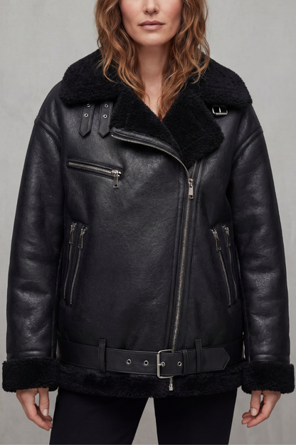 Rouxvelle – Belted shearling trim – Aviator coat