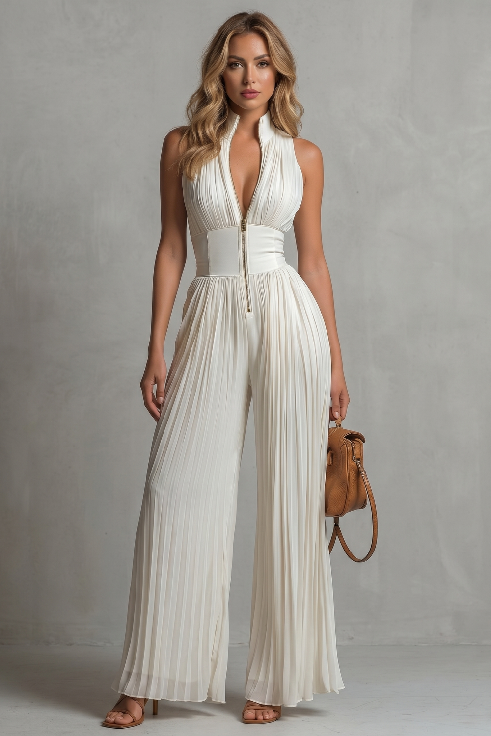 Seraphina – Pleated halter elegance – Wide-leg jumpsuit