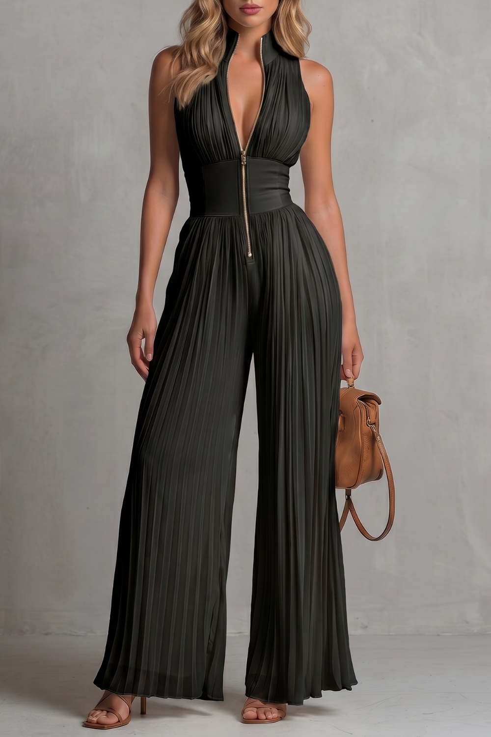 Seraphina – Pleated halter elegance – Wide-leg jumpsuit