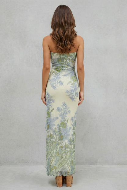 Seraphine – Botanical lace allure – Strapless slit maxi dress