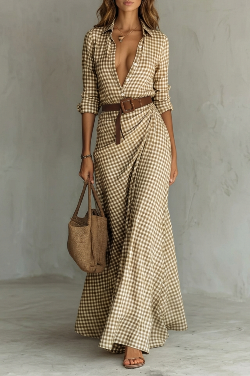Sienna – Elegant Pleated Belted Dress – Autumn Solid Color Long Shirt Dress