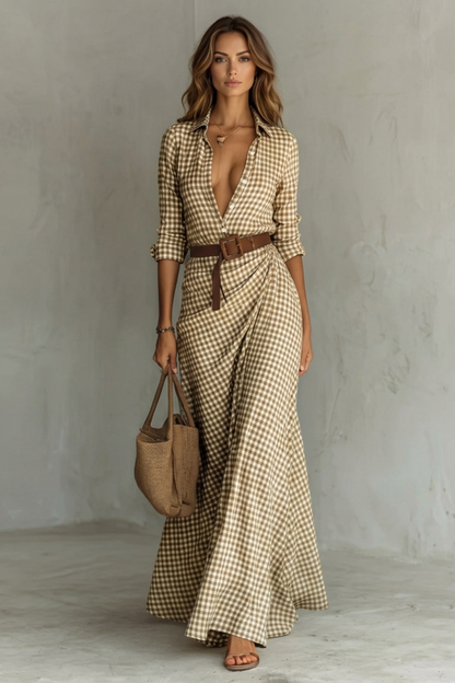Sienna – Elegant Pleated Belted Dress – Autumn Solid Color Long Shirt Dress