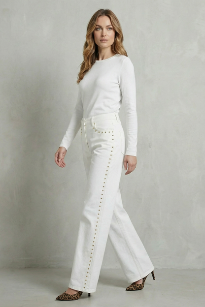 Valdenza – Gold stud trim – Straight leg jeans