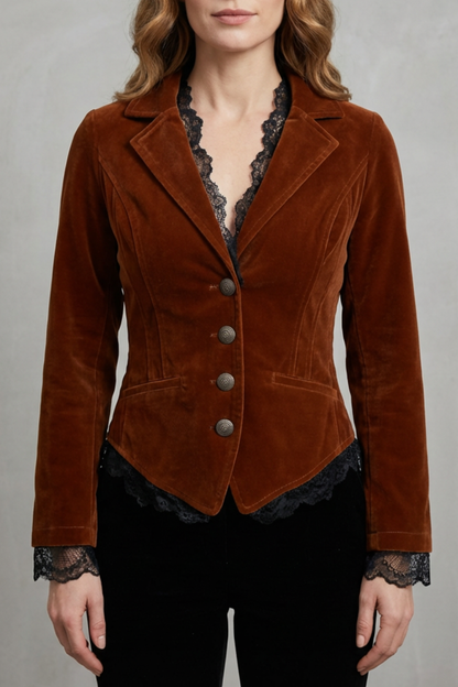 Valdrienne – Tailored lace accent – Velvet blazer