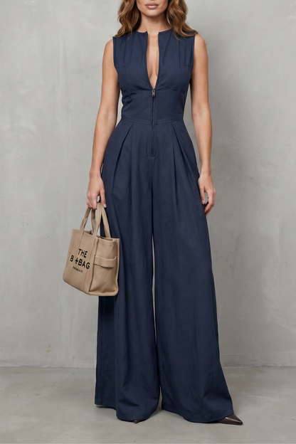 Valerisse – Sculpted zip-front elegance – Wide leg jumpsuit