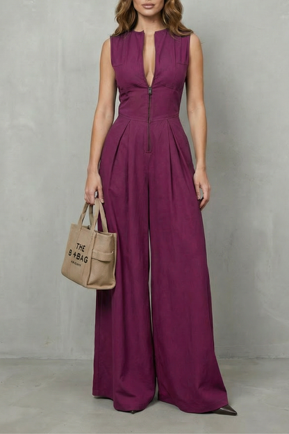 Valerisse – Sculpted zip-front elegance – Wide leg jumpsuit