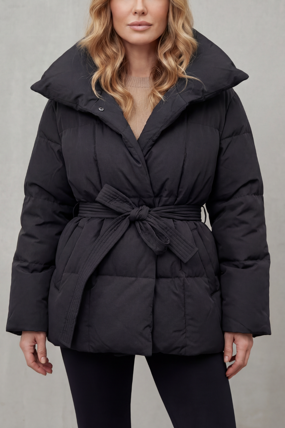 Valmira – Oversized collar – Belted puffer coat