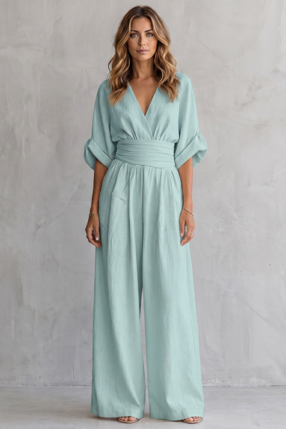 Valoria – Draped waist elegance – Wide-leg jumpsuit