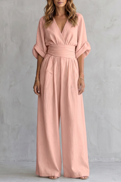 Valoria – Draped waist elegance – Wide-leg jumpsuit