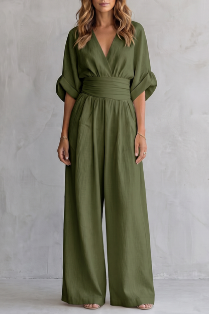 Valoria – Draped waist elegance – Wide-leg jumpsuit