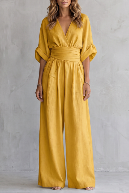 Valoria – Draped waist elegance – Wide-leg jumpsuit