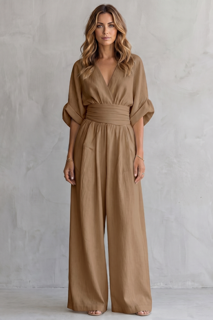 Valoria – Draped waist elegance – Wide-leg jumpsuit