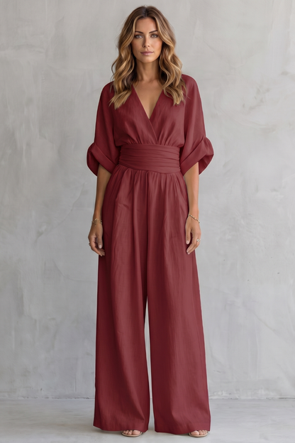 Valoria – Draped waist elegance – Wide-leg jumpsuit