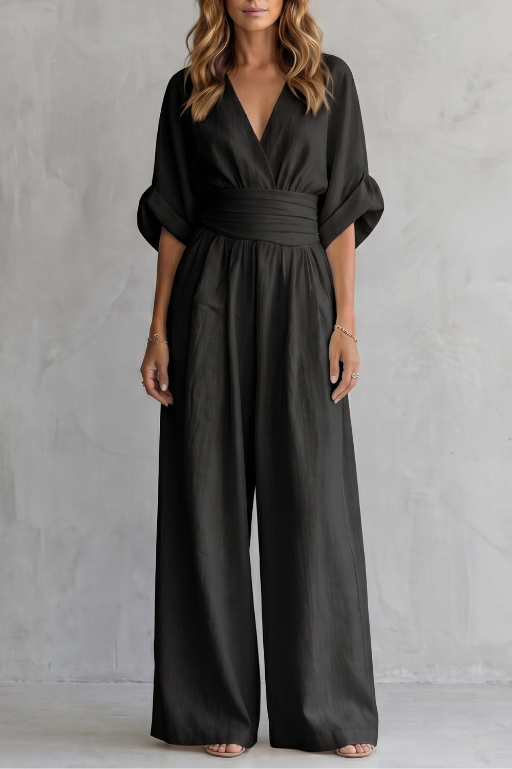Valoria – Draped waist elegance – Wide-leg jumpsuit