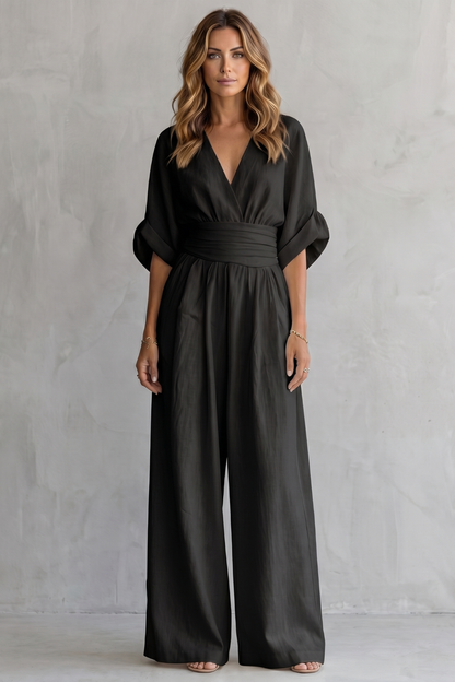 Valoria – Draped waist elegance – Wide-leg jumpsuit
