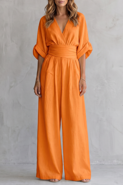 Valoria – Draped waist elegance – Wide-leg jumpsuit