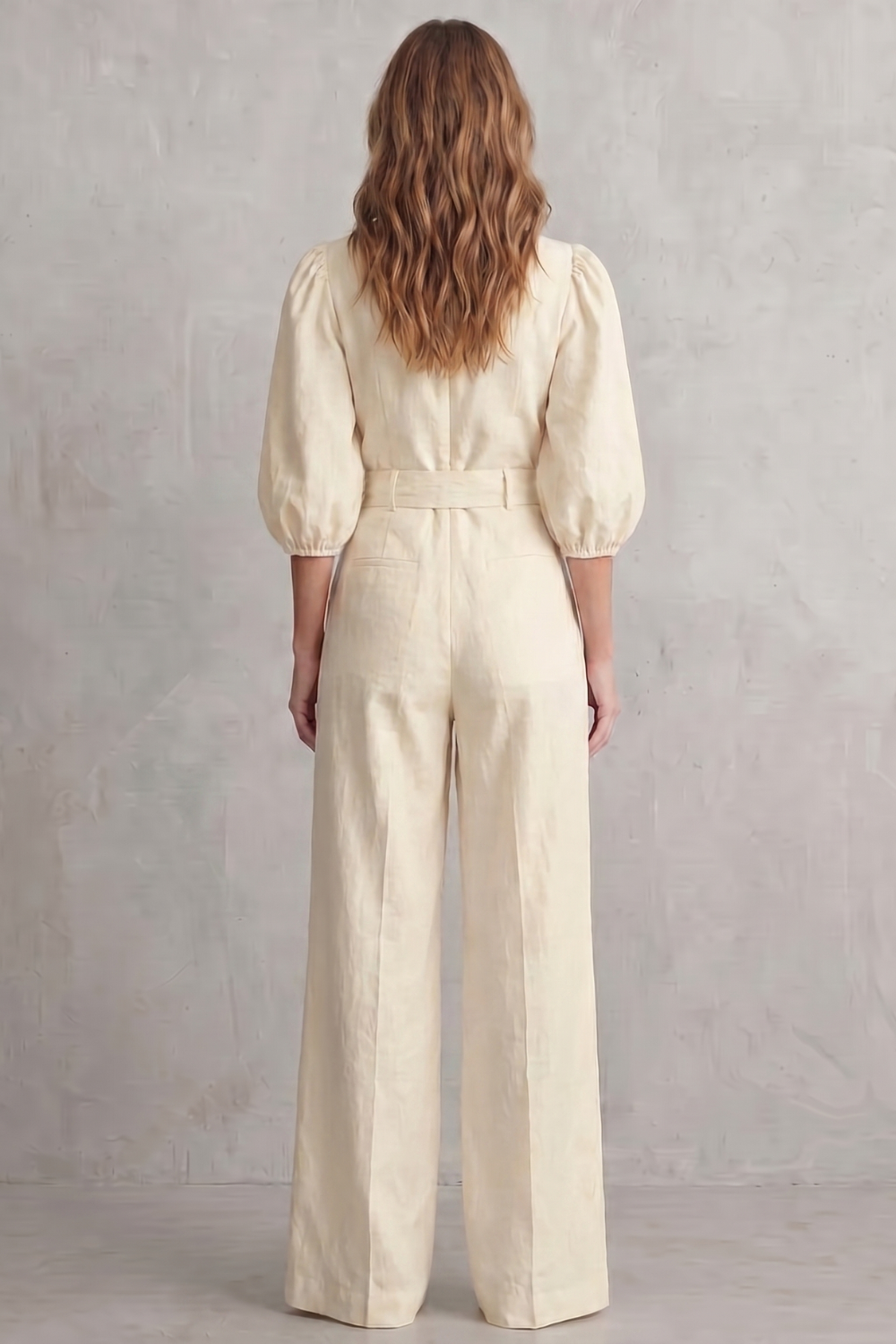 Velmora – Elegant belted puff sleeve – Wide leg jumpsuit