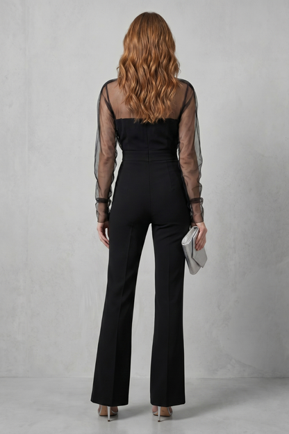 Veloura – Sheer illusion elegance – Flared-leg jumpsuit