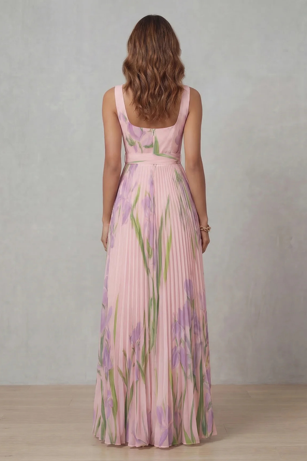 Vivienna – Watercolour floral – Pleated maxi dress