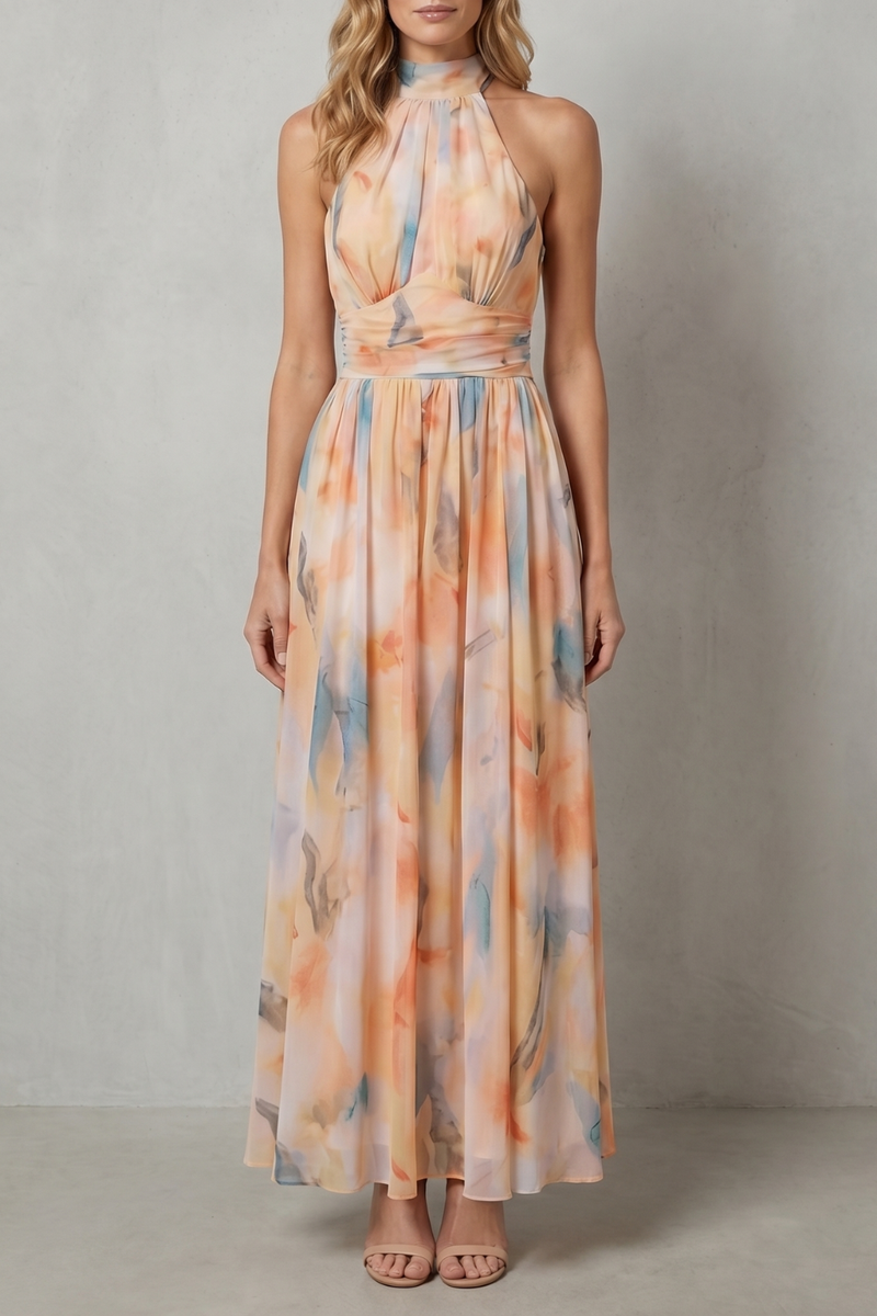 Vivienne – Watercolour halter grace – Maxi dress