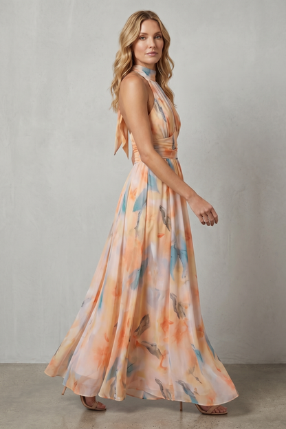 Vivienne – Watercolour halter grace – Maxi dress